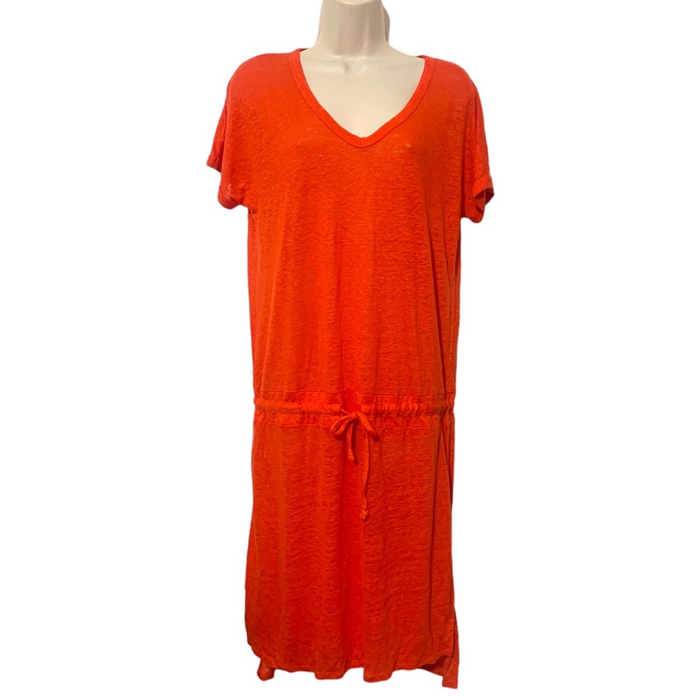Firth 100%  linen t shirt dress Hi Low Hem‎ Drawstring waist sz L